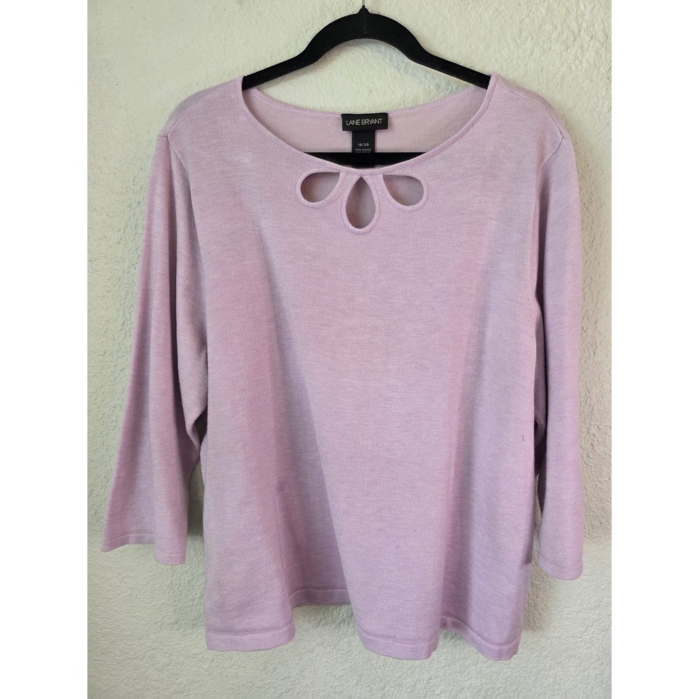 Lane Bryant Lavender Purple‎ Cutout Neckline 3/4 Sleeve Knit Sweater Plus 18/20